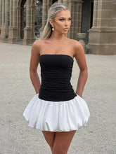 Women's Black A-Line Strapless Mini Bubble Party Dress