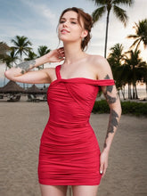 One Shoulder Ruched Asymmetrical Red Black Dress for Parties