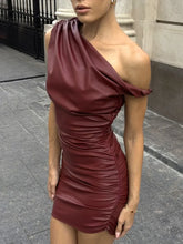 Fashion Chic Sleeveless Irregular Short PU Leather Dress for Women