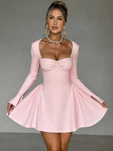 Women's Pink Square Collar Bowknot Slim Fit A-line Party Dress