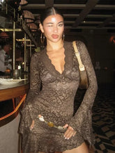 Women's V-Neck Lace Flare Sleeve Irregular Dress for Parties