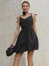 Women's Black Backless Cotton A-Line High Waist Short Dress