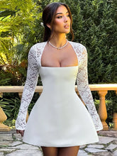 Elegant Backless A-Line Lace Patchwork Party Dress in White and Black