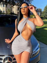 Halter Backless Gray Mini Dress with Hollow Out Design for Nights Out