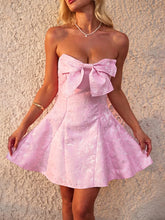 Sweet Pink A-line Bowknot Floral Mini Party Dress for Women