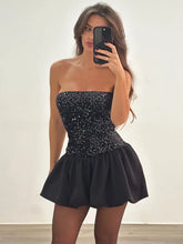Black White Sequins Patchwork Ruched Mini Dress for Night Out