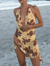 Halter Neck Ruched Beach Holiday Dress with Lace-up Backless Design