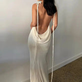 Draped Maxi Dress with Backless Design for Club Parties
