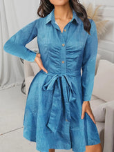 LW Casual Long Sleeve Pleated A-Line Midi Shirt Dress for Women