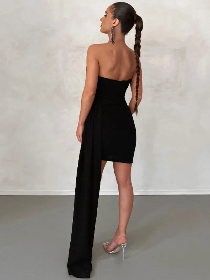 Women's Sleeveless Black Bandage Wrap Dress for Evening Party
