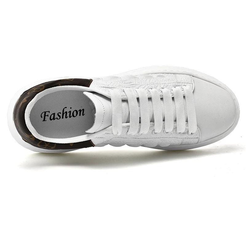 Men's Luxury White Leather-Effect Sneakers – Chunky Sole Fashion Trainers