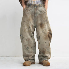 Unisex Rusty Dirty-Wash Baggy Balloon Jeans – Vintage Wide-Leg Denim