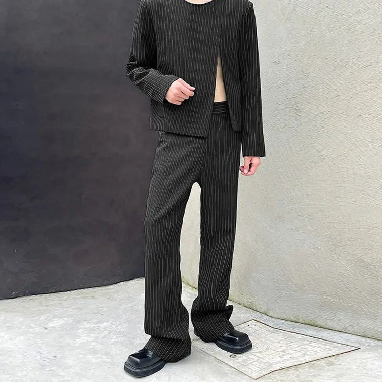 Ensemble blazer et pantalon asymétriques à rayures modernes pour hommes