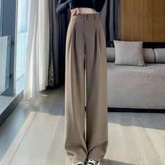 Women's Korean Style High Waist Wide Leg Black Trousers