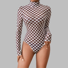 Black Checkerboard Print Bodysuit – Retro Revival