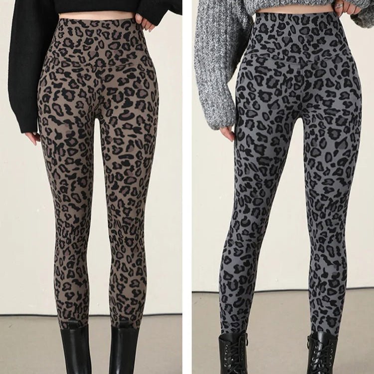 High Waisted Warm Velvet Leopard Sharkskin Leggings for Women