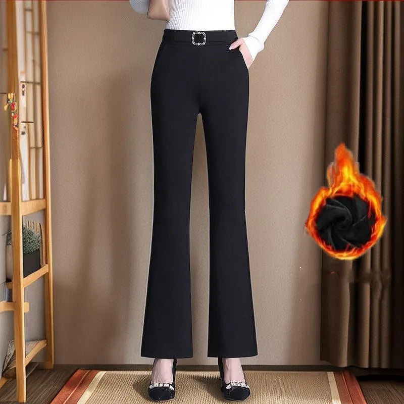 Women's Solid Color High Waisted Casual Flared Pants with Pockets