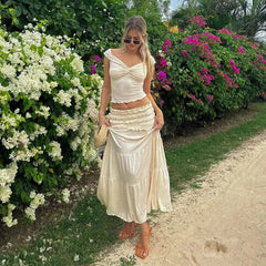 Women's Stylish Crop Top and Long Skirt Set for Beach Holidays