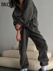 Fleece Two Piece Tracksuit Set with Zipper Sweatshirt and Pants