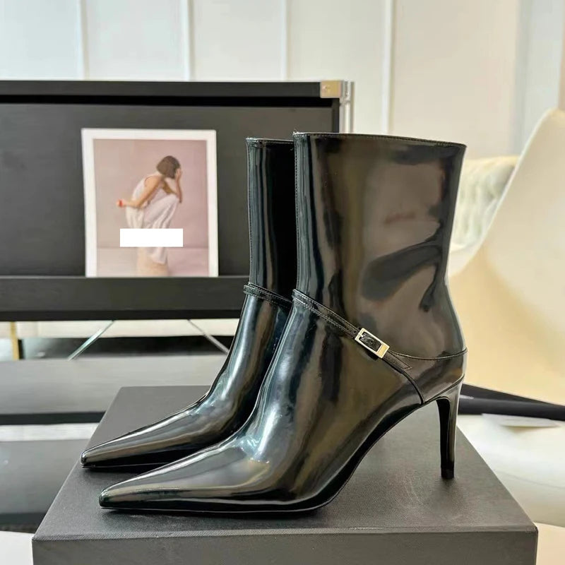 Bottines à bout pointu de style punk pour femmes, chaussures à fermeture éclair tendance