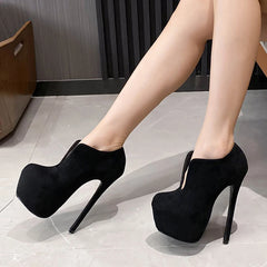 Women's Solid Black Extreme Thin High Heels Slip-On Platform Pumps