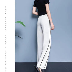 All-Match Black and White Drawstring Wide Leg Trousers for Women