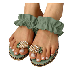 Women's Bohemian Pineapple Pearl Flat Toe Beach Sandals