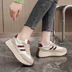 Beige Breathable Canvas Mesh Sneakers for Women - Lightweight Sport Shoes