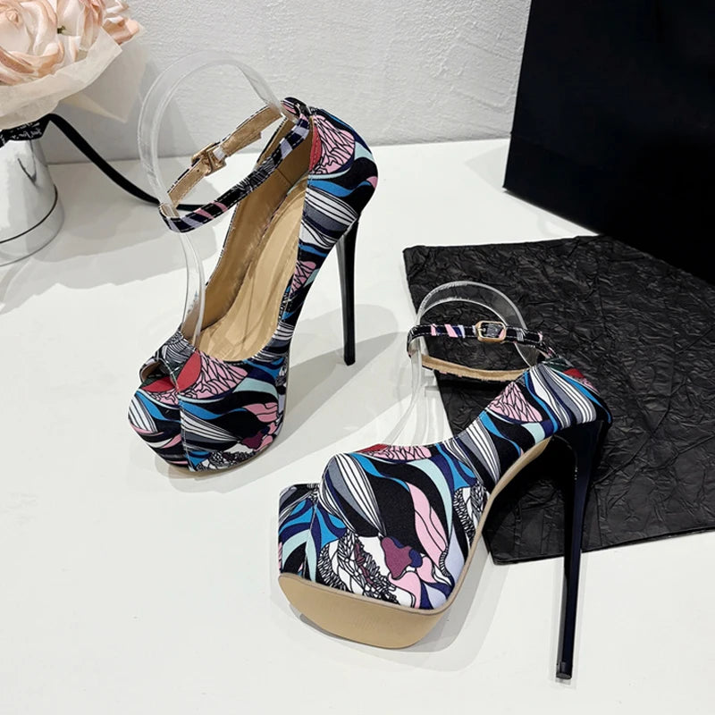 Hand-Painted Leather Platform Slingback Pumps for Women