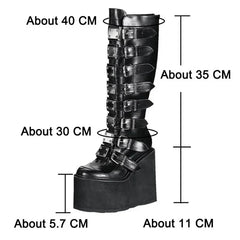 Women's Black High Heel Platform Wedge Gothic Knee-High Boots