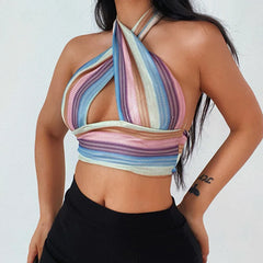 Women's Colorful Knitting Halter Backless Cropped Tube Top