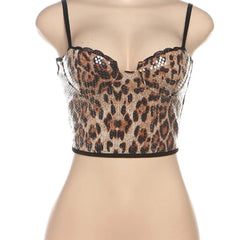 Leopard Print Sequin Patchwork Camisole