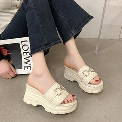 Women's Luxury Open Toe Chain Wedges High Heels Summer Sandals