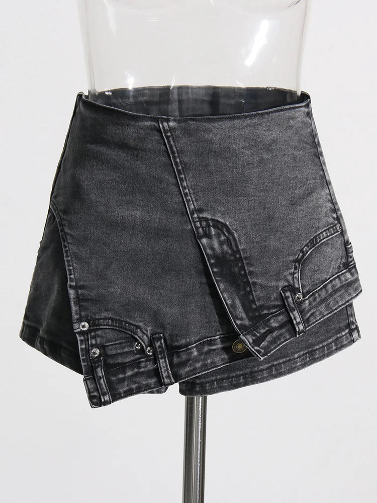 Short en jean taille haute chic avec poche et fermeture éclair pour femme 