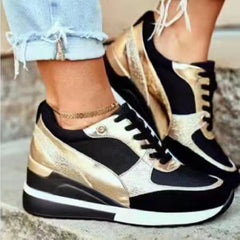 Women's Casual Gold Color Wedge Heel Sport Sneakers