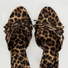 Women’s Bow Knot Leopard Print High Heel Slippers in Quality Design