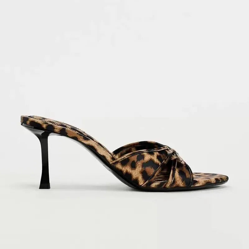 Women’s Bow Knot Leopard Print High Heel Slippers in Quality Design