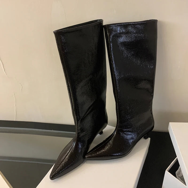 Bottes hautes confortables à bout pointu pour femmes, automne-hiver