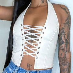 Women's PU Leather Halter Crop Top Tube Camisole Vest