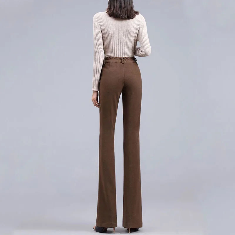 Pantalon évasé uni taille haute pour femme avec jambes larges 