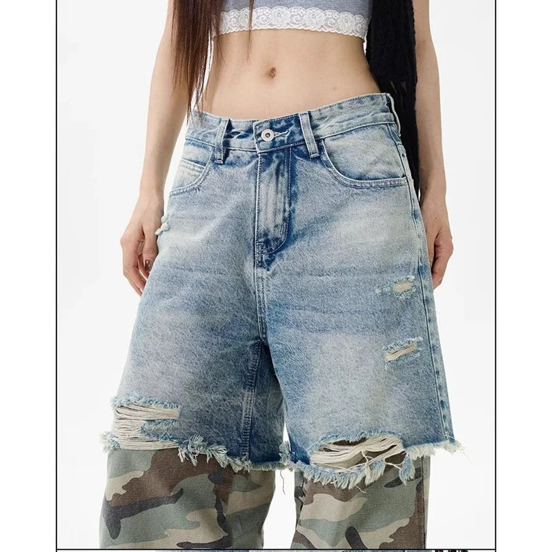 Women's Camouflage Denim Jeans – Baggy Streetwear, High-Waisted, Wide-Leg Style