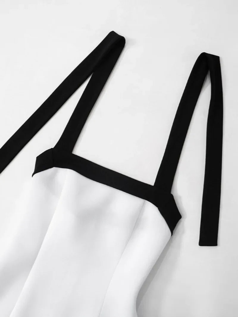 Elegant Halter Neck Black and White A-line Backless Dress