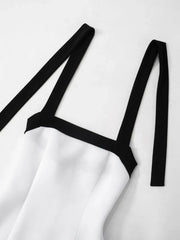 Elegant Halter Neck Black and White A-line Backless Dress