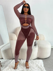 Women's See-Through Hollow Jumpsuit with Full Sleeves