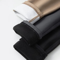 High Waist Black Fleece PU Leather Leggings for Women