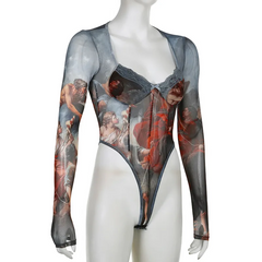 Body imprimé Renaissance Art pour femme – Design transparent d'inspiration vintage