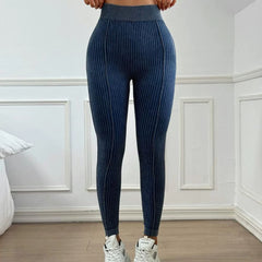 Legging rayé à dos en V pour femme pour exercices athlétiques de levage des fesses 