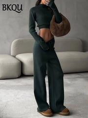 Women's Turtleneck Long Sleeve Knitted Sweater and Wide Leg Pants Set