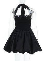 Halter Neck Black Backless Bubble Dress for Short Party Events