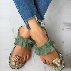 Women's Bohemian Pineapple Pearl Flat Toe Beach Sandals